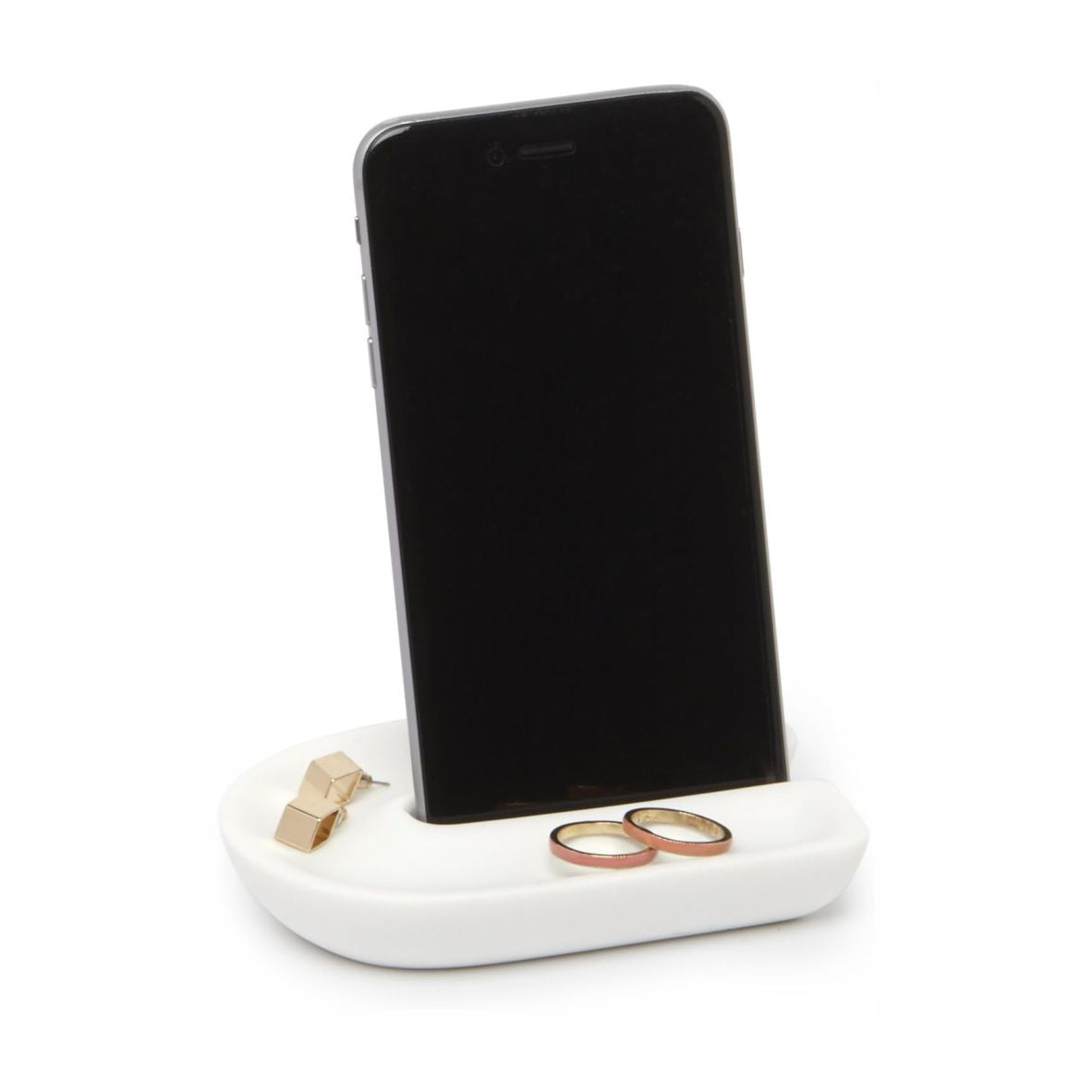 Umbra Junip Badezimmer iPhone Halter mit Ablage – Moderne Handyablage und Schmuckablage aus Polyresin