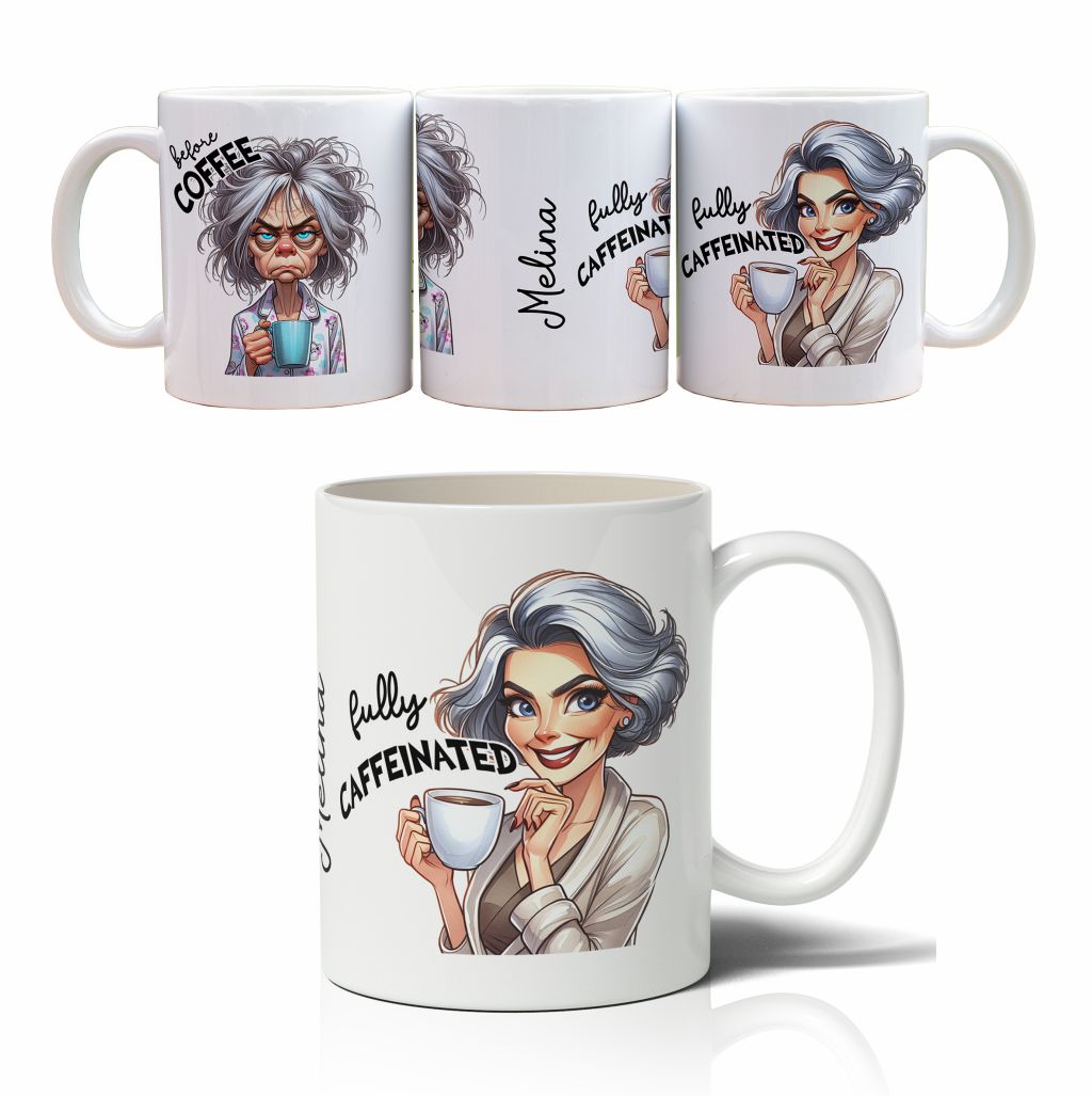 Personalisierte Kaffeetasse mit Wunschname - before Coffee -Frau - FOTOFOL
