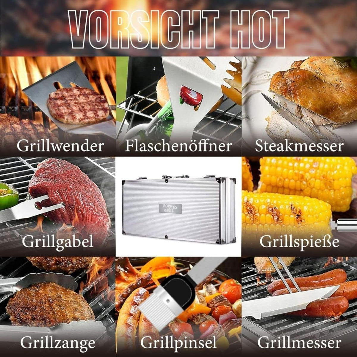 Grillkoffer Personalisiert mit Gravur I Grillzubehör 6-teilig - FOTOFOL