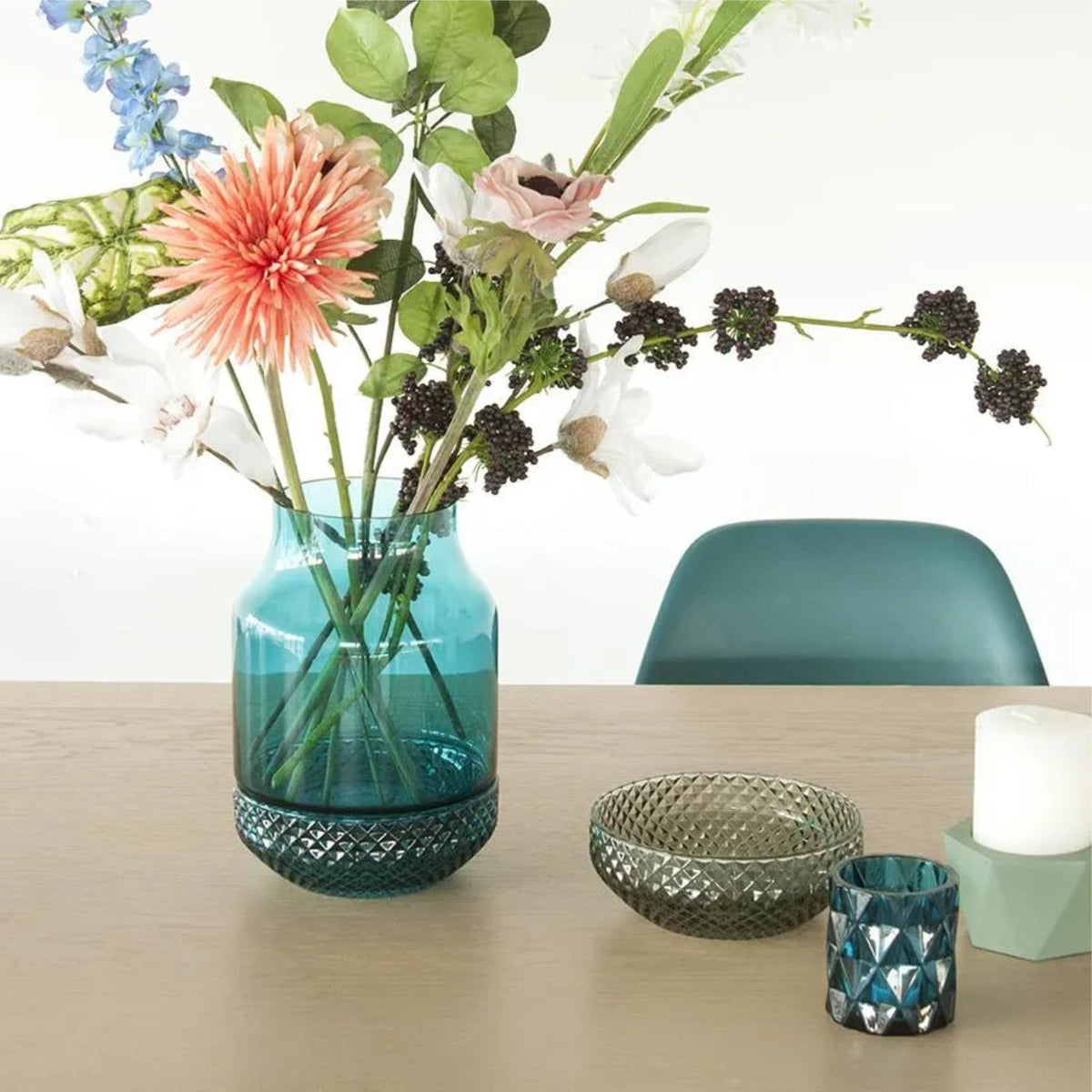 Vase aus Glas in Petrolblau, Ø 16 cm