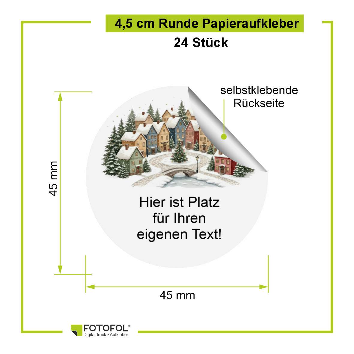 Personalisierte runde Aufkleber Weihnachten – 24 Stück (4,5 cm) | Dorfzauber - FOTOFOL