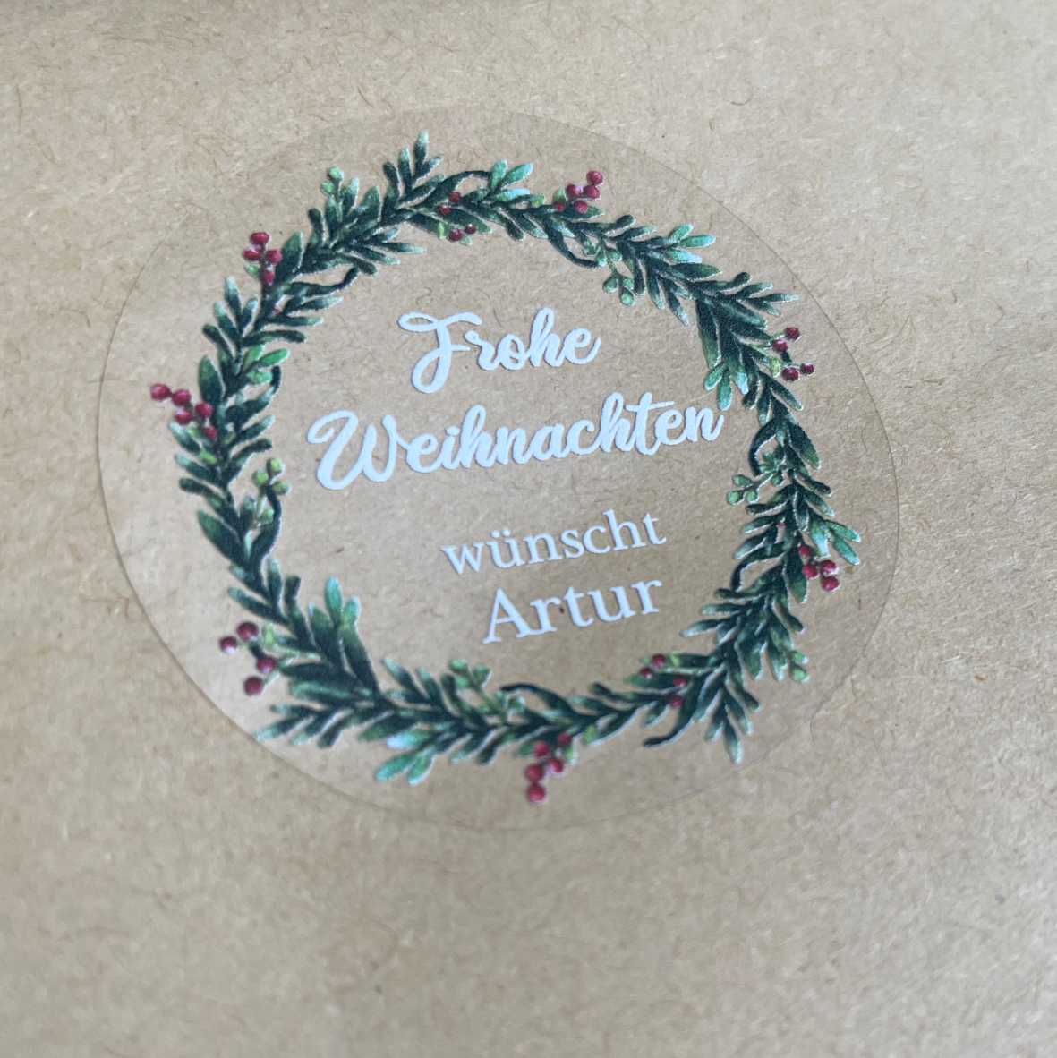 Weihnachten Aufkleber - 24 Stück Personalisierte transparente Aufkleber | Mistelzweig Kranz - FOTOFOL