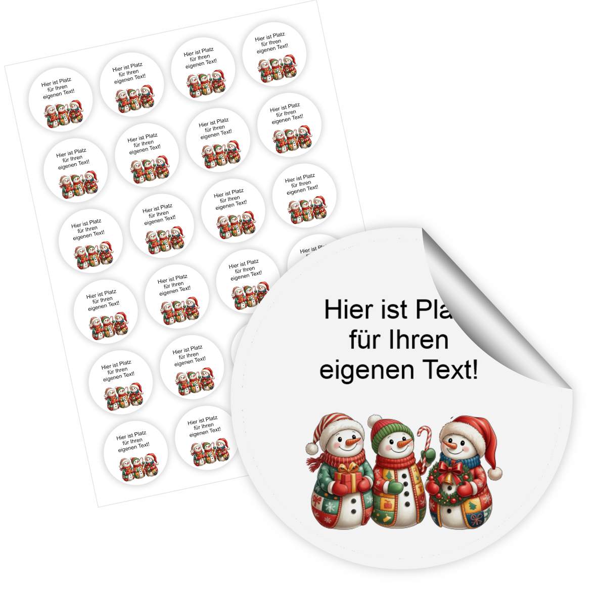 Personalisierte runde Aufkleber Weihnachten – 24 Stück (4,5 cm) | Schneemänner - FOTOFOL