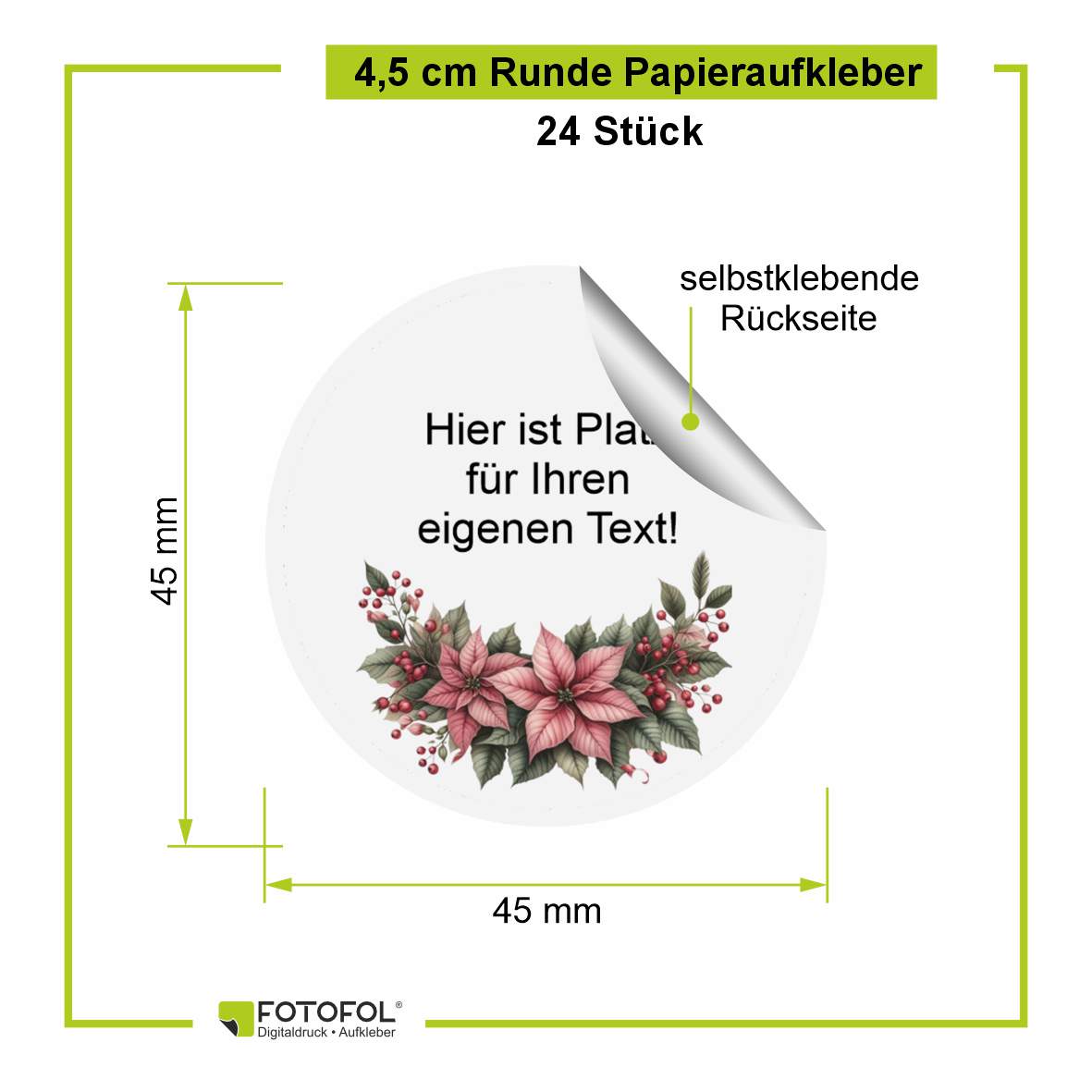 Personalisierte runde Aufkleber Weihnachten – 24 Stück (4,5 cm) | Weihnachtsblüte - FOTOFOL
