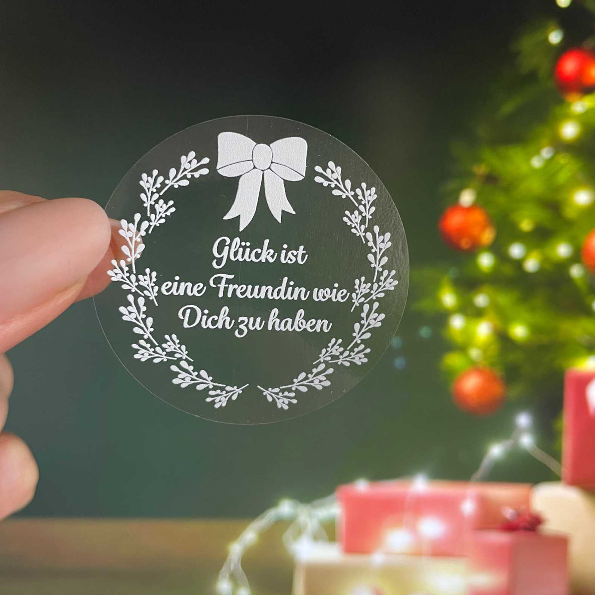 Weihnachten Aufkleber - 24 Stück Personalisierte transparente Aufkleber | Weihnachtskranz - FOTOFOL