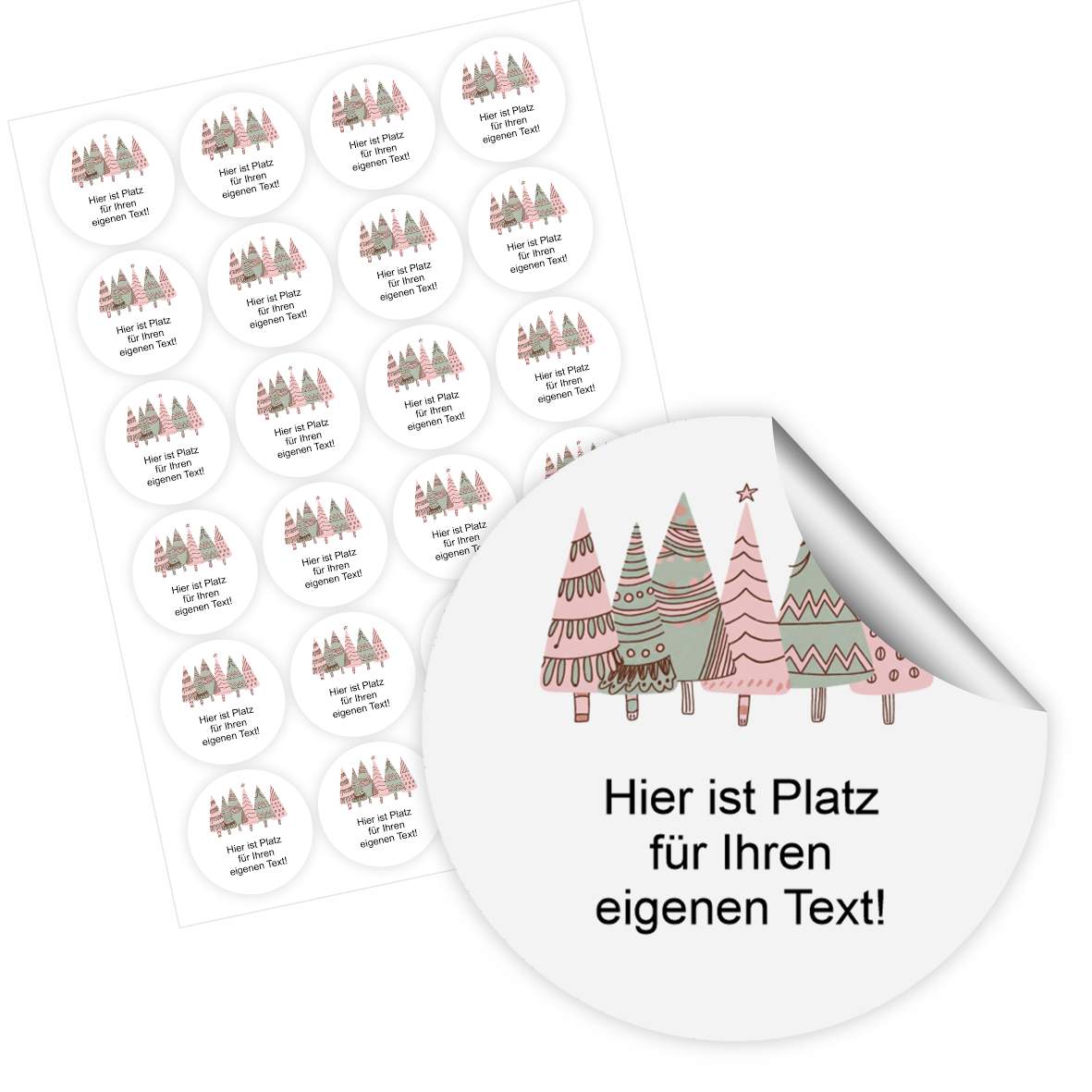 Personalisierte runde Aufkleber Weihnachten – 24 Stück (4,5 cm) | Weihnachtszauber in Rosa - FOTOFOL