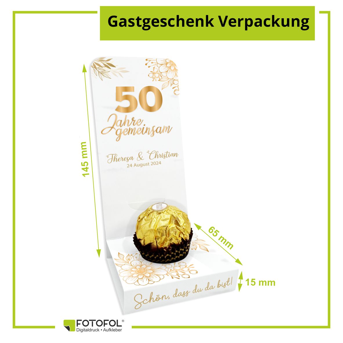 Aufsteller für Gastgeschenke personalisiert - 50 Jahre - FOTOFOL