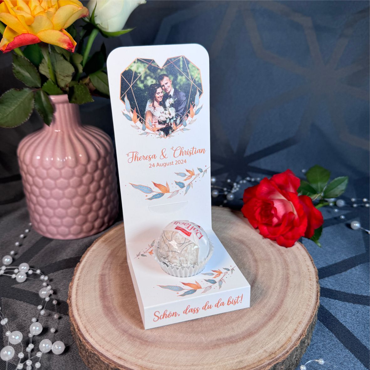 Aufsteller für Gastgeschenke personalisiert - Blätter - FOTOFOL