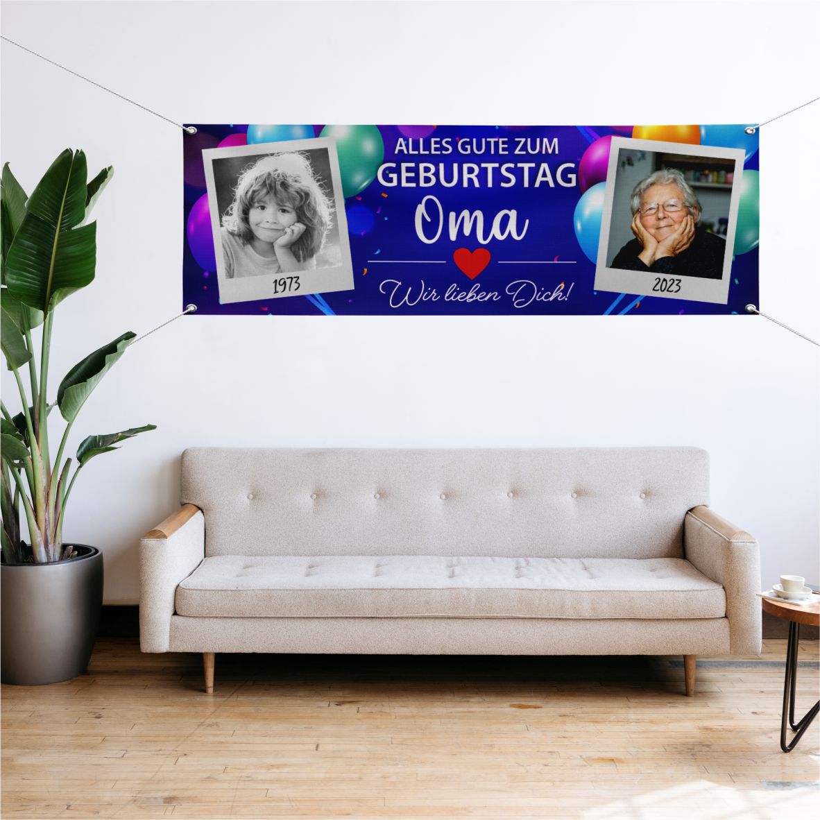 Personalisiertes Geburtstagsbanner bunte Ballons mit Deinen Texten & Fotos - FOTOFOL