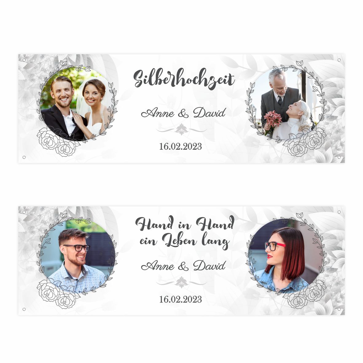 Personalisiertes Banner zur Hochzeit mit Fotos, Namen, Datum und Wunschtext - FOTOFOL