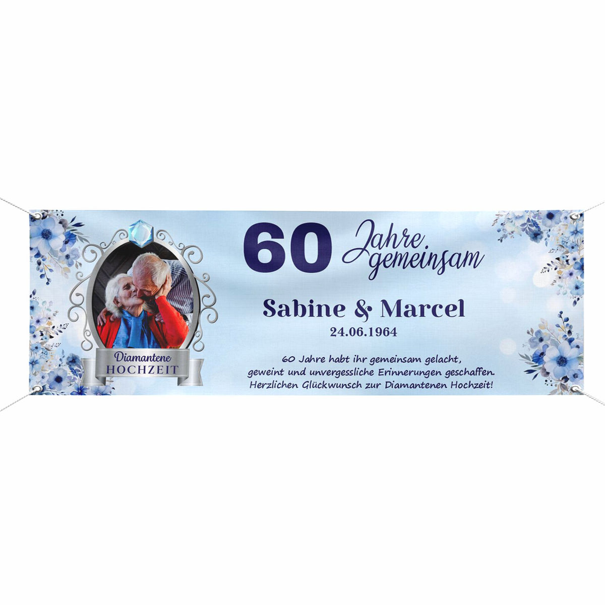 Personalisiertes Banner zur diamantenen Hochzeit mit Foto und Wunschtext - 60 Jahre gemeinsam - FOTOFOL