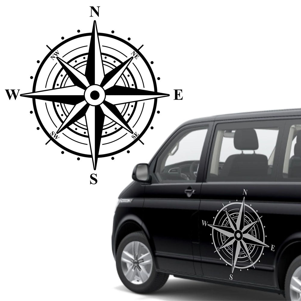 Aufkleber Kompass Windrose - Aufkleber für Camper, Wohnmobil, Wohnwagen Fahrzeuge Karosserie - Offroad Sticker - Abenteuer Urlaub