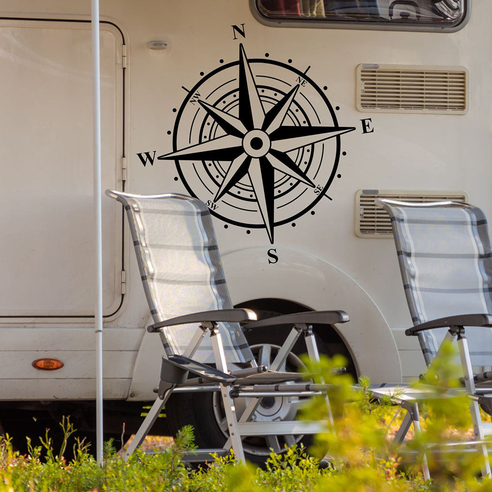 Aufkleber Kompass Windrose - Aufkleber für Camper, Wohnmobil, Wohnwagen Fahrzeuge Karosserie - Offroad Sticker - Abenteuer Urlaub
