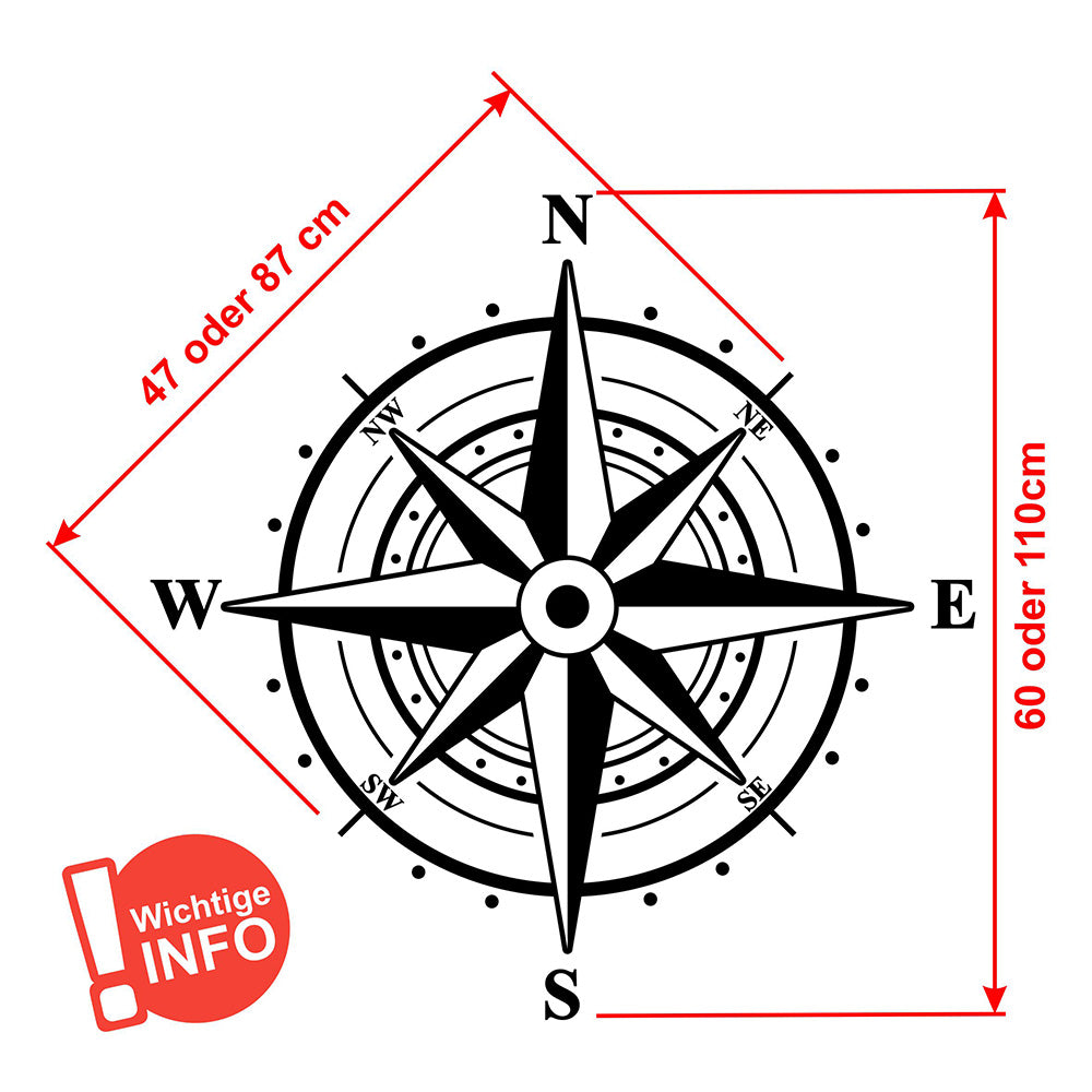 Aufkleber Kompass Windrose - Aufkleber für Camper, Wohnmobil, Wohnwagen Fahrzeuge Karosserie - Offroad Sticker - Abenteuer Urlaub