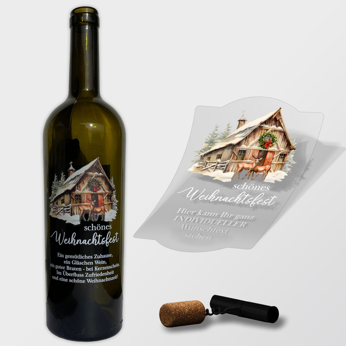 FOTOFOL - Weihnachten Flaschenetiketten personalisiert mit Wunschtext - transparente Aufkleber für Geschenk - weihnachtliche Flaschen Aufkleber