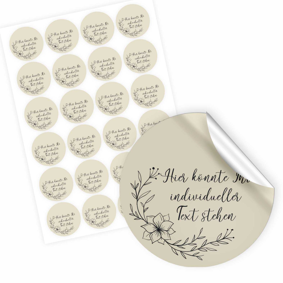 Personalisierte Aufkleber "Blumen Blätter" beige- 24 Stück - 4,5cm - FOTOFOL