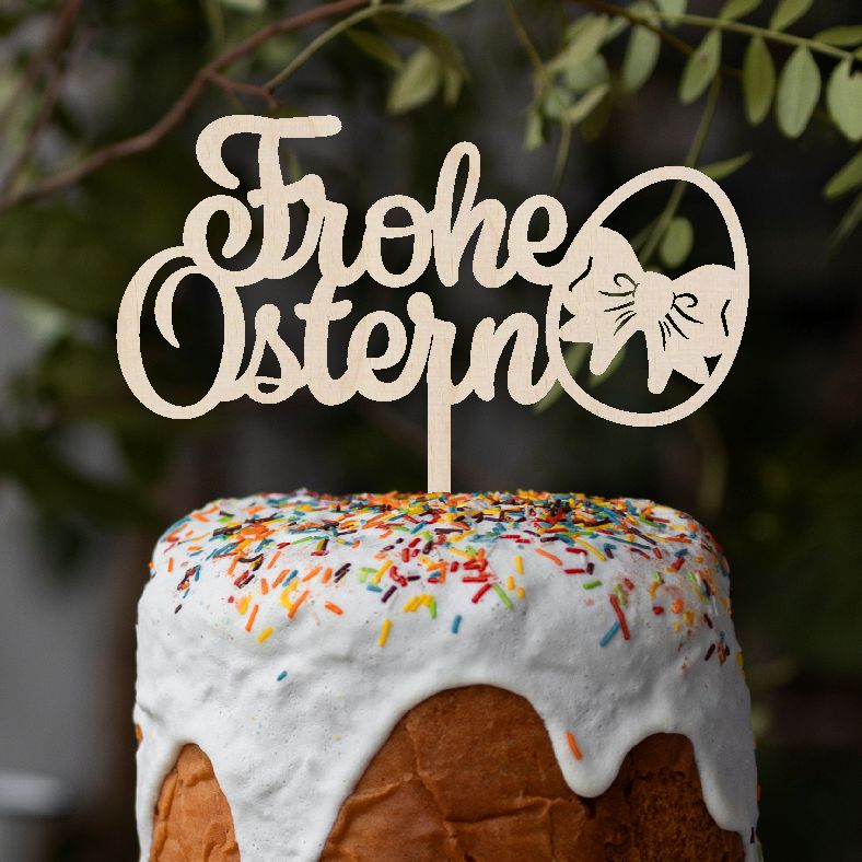 CAKE TOPPER Frohe Ostern Ei aus Holz - FOTOFOL