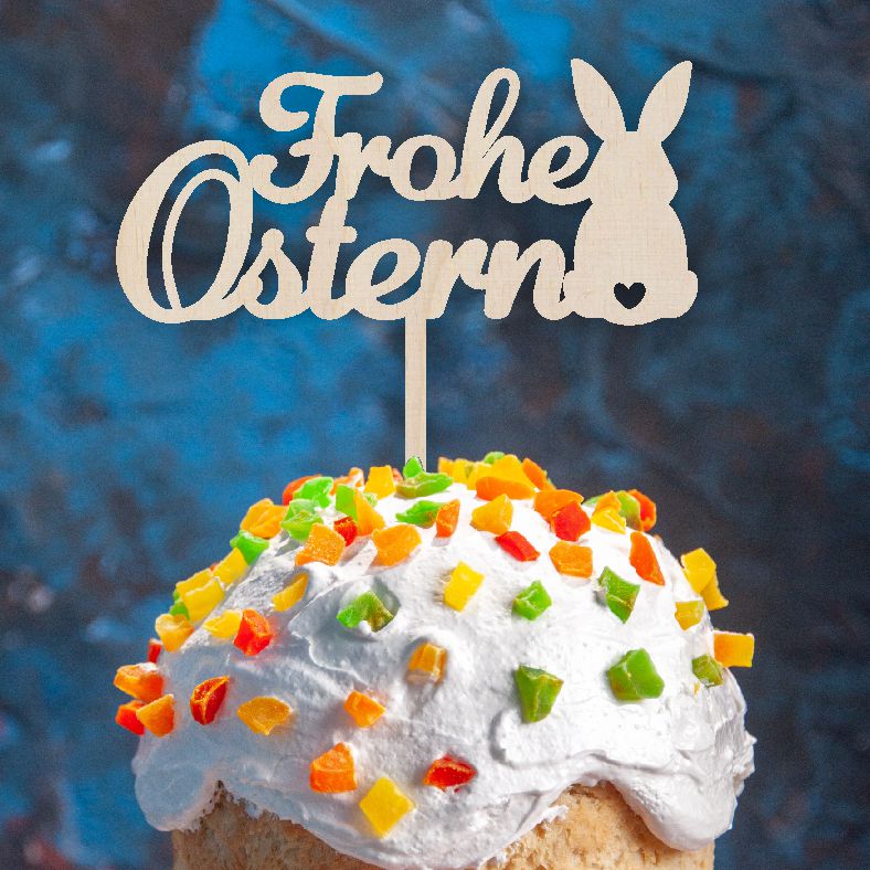 CAKE TOPPER Frohe Ostern Hase aus Holz - FOTOFOL