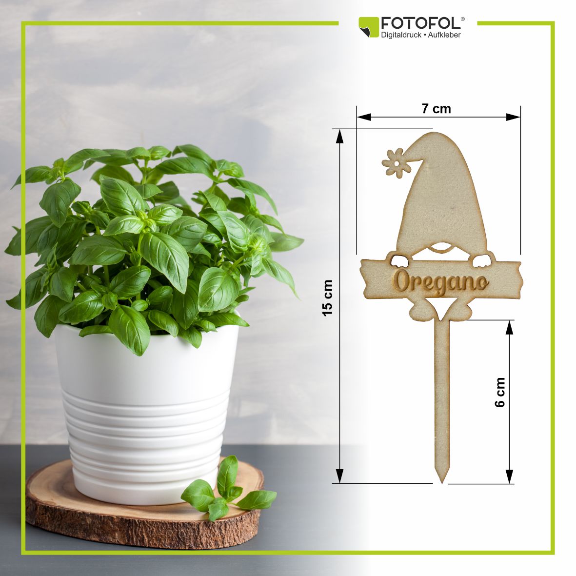 Kräuterschild Kräuterstecker 6er-Set aus Holz - Kräutername personalisiert - Pflanzstecker, Gartenstecker für Kräuter - FOTOFOL