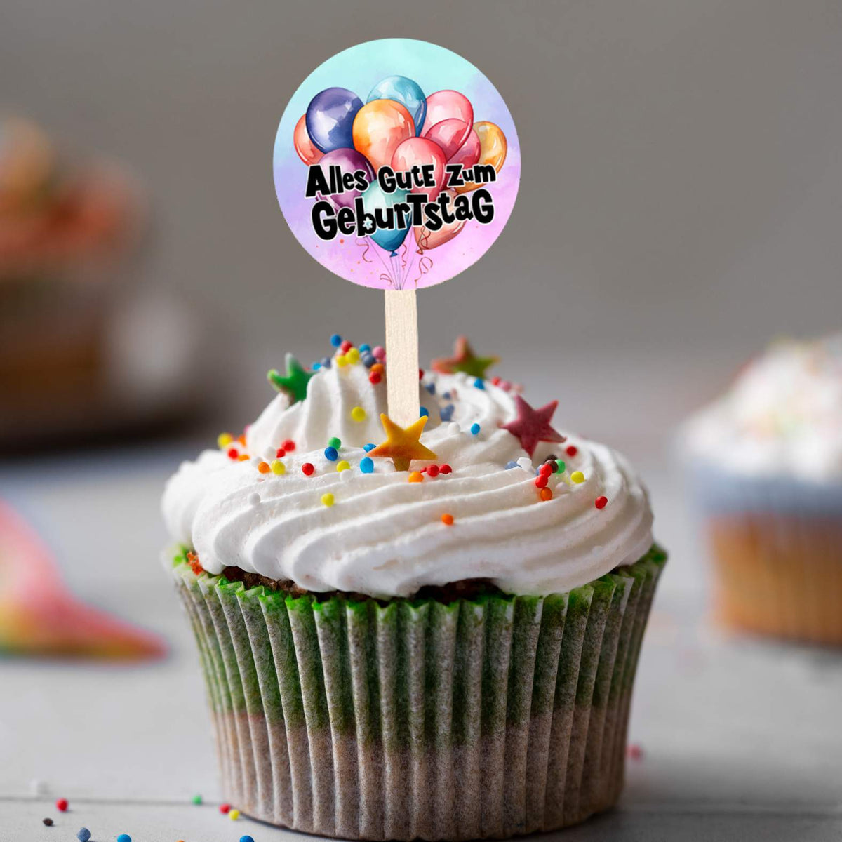 Cupcake Stecker 12er Set aus Holz mit Aufklebern - FOTOFOL