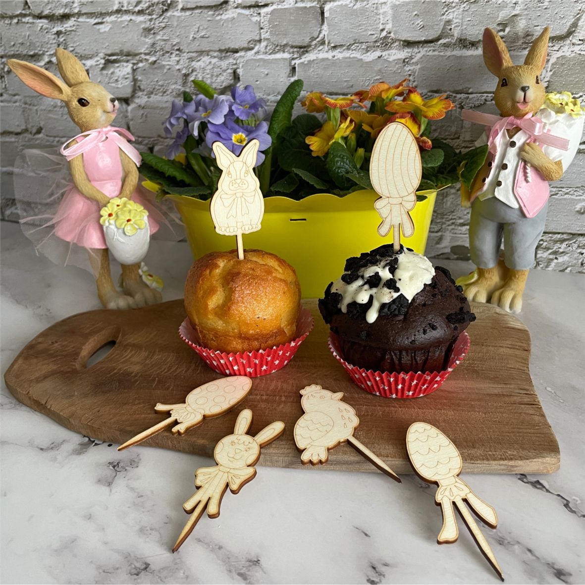 Cupcake Stecker 12er Set aus Holz - Ostern - FOTOFOL