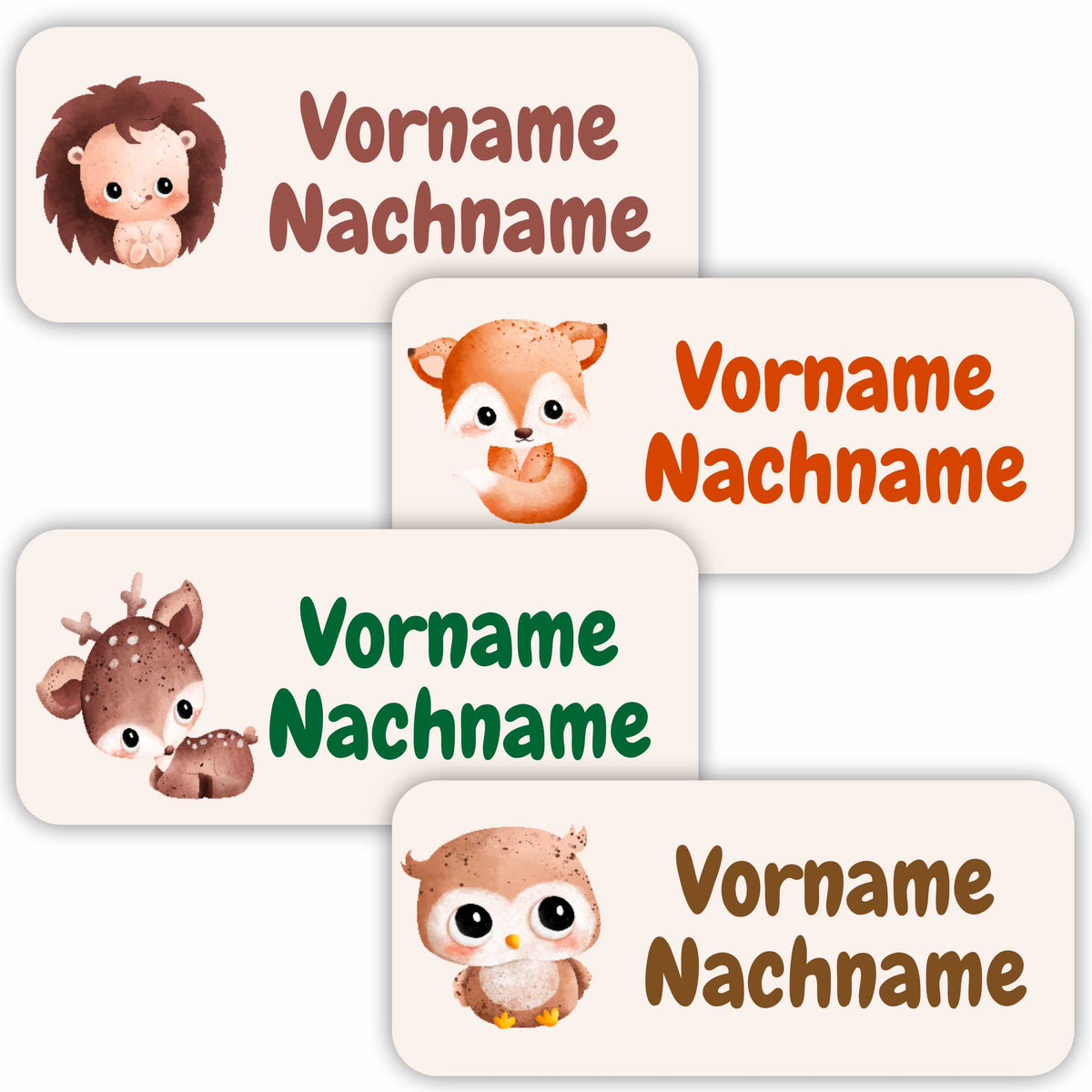 Namensaufkleber Set - personalisiert mit Wunschname für Stifte und alle Schulsachen - Tiere - FOTOFOL