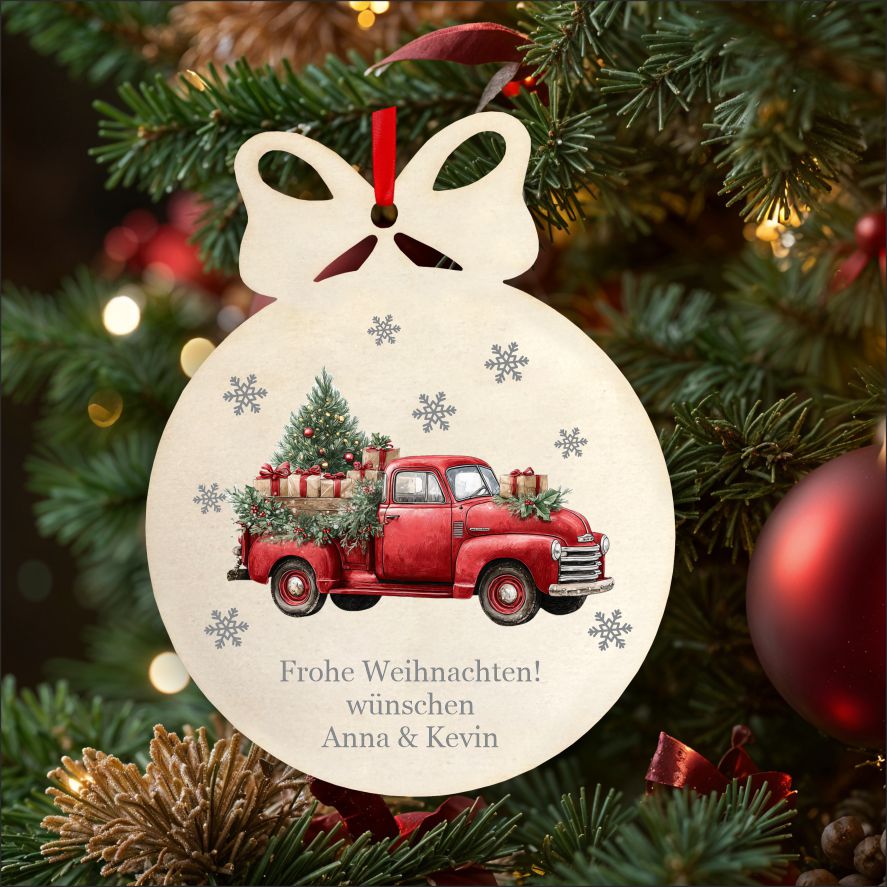 Personalisierte bunte Holz-Weihnachtskugeln - Auto - FOTOFOL