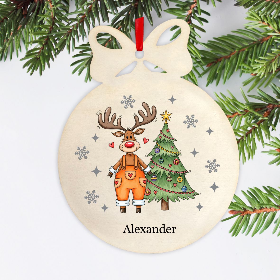 Personalisierte bunte Holz-Weihnachtskugeln - Rentier - FOTOFOL