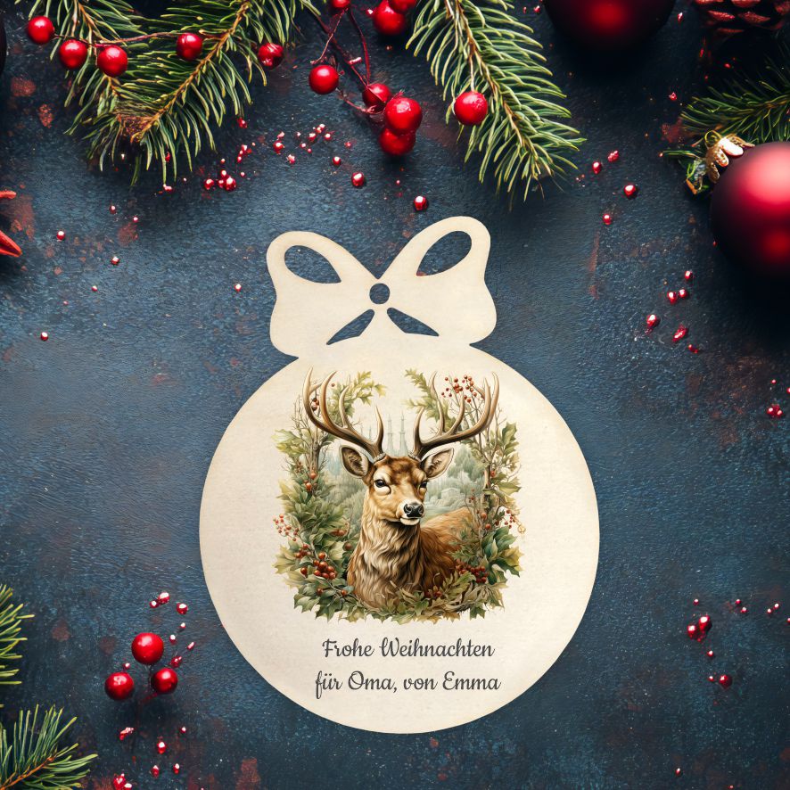 Personalisierte bunte Holz-Weihnachtskugeln - Wald - FOTOFOL