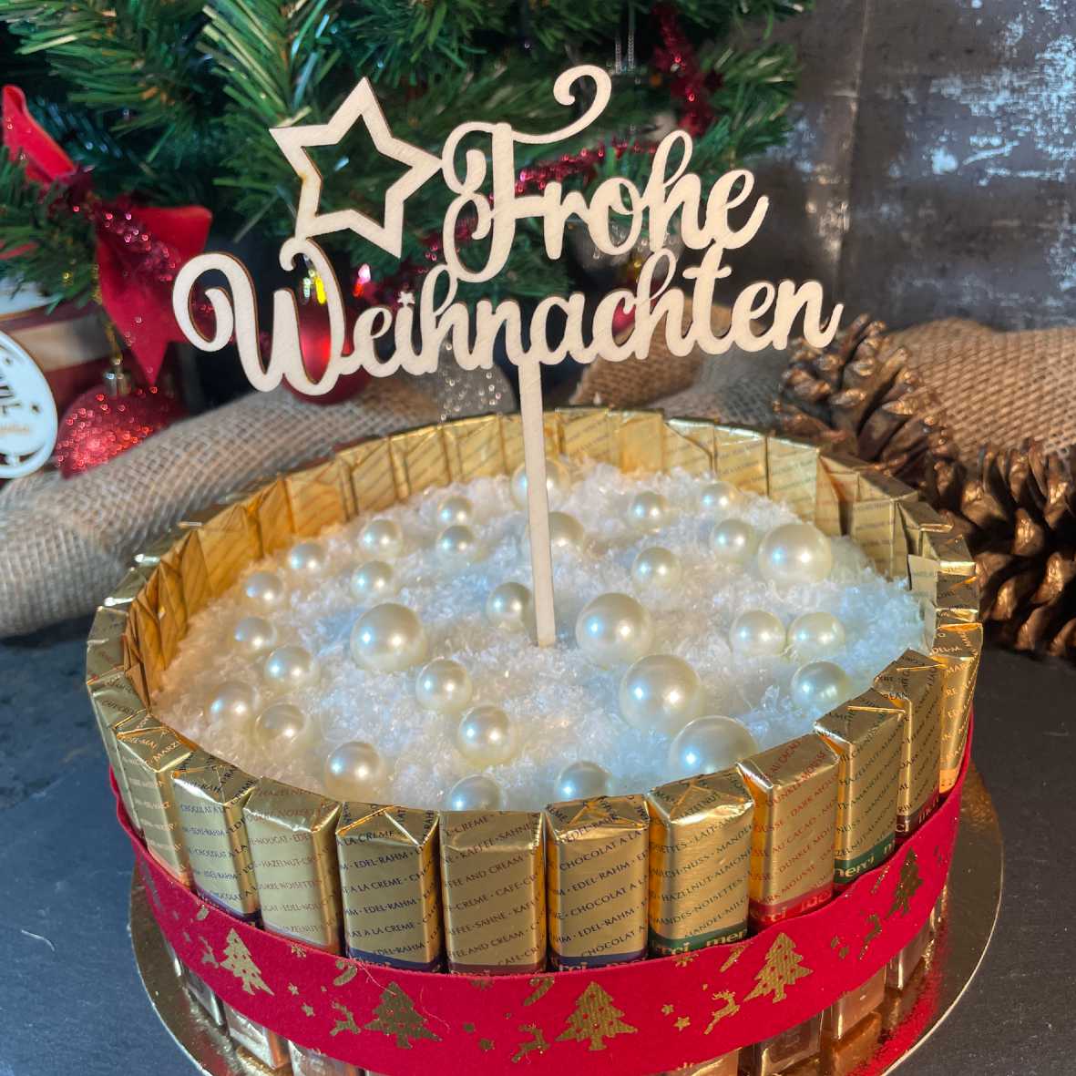 CAKE TOPPER Frohe Weihnachten Stern aus Holz - Tortendeko & Kuchendeko - Torten-stecker - FOTOFOL