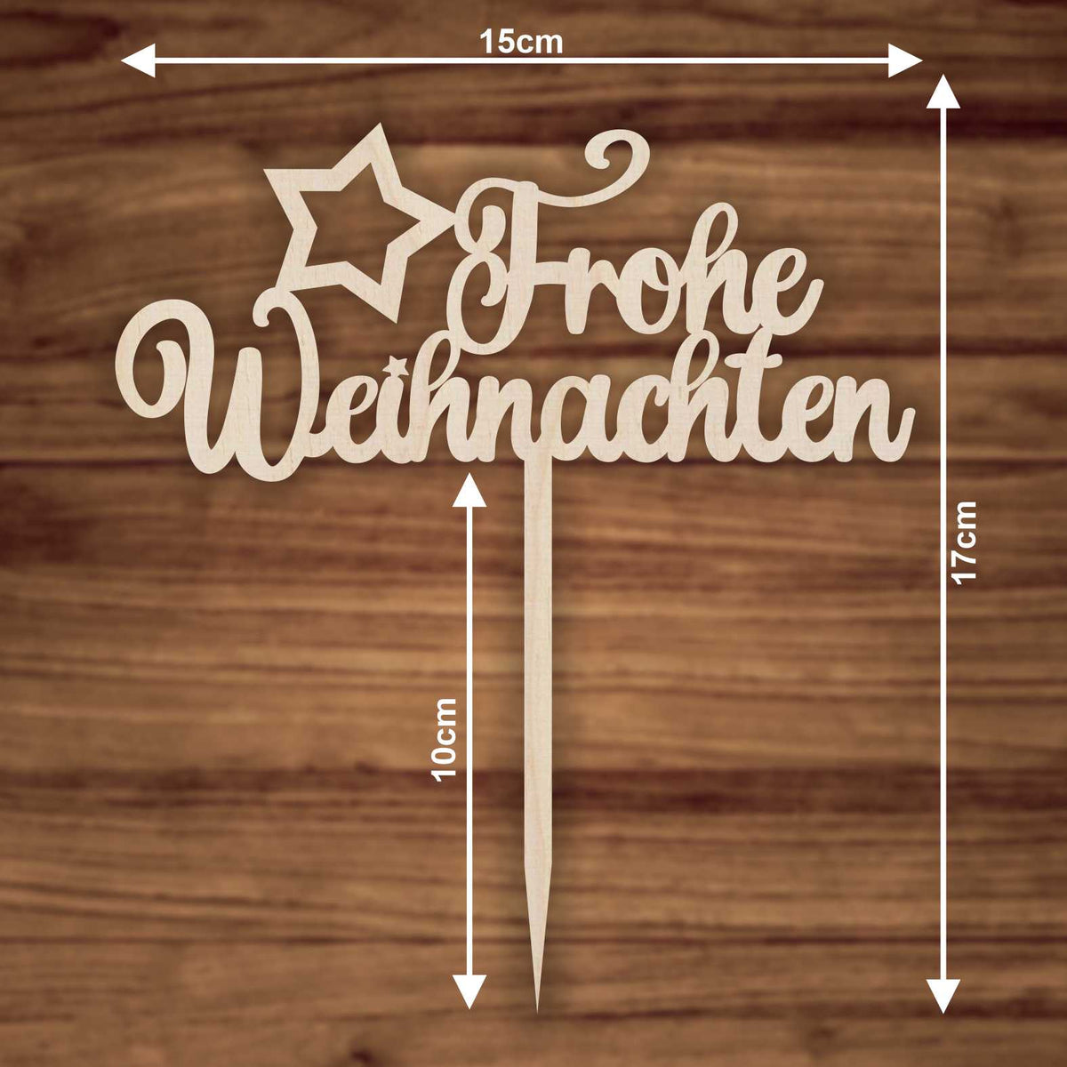 CAKE TOPPER Frohe Weihnachten Stern aus Holz - Tortendeko & Kuchendeko - Torten-stecker - FOTOFOL