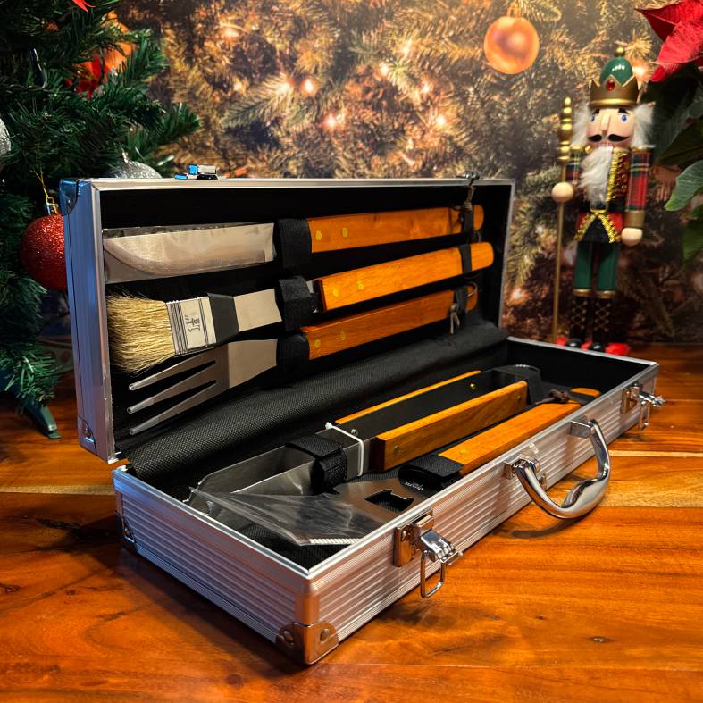 Fotofol - Grillkoffer - Premium Edelstahl Grillkoffer Papa, Männer und Frauen - Perfekt für Gasgrill, Holzkohlegrill und Camping | Geschenkidee Vatertag