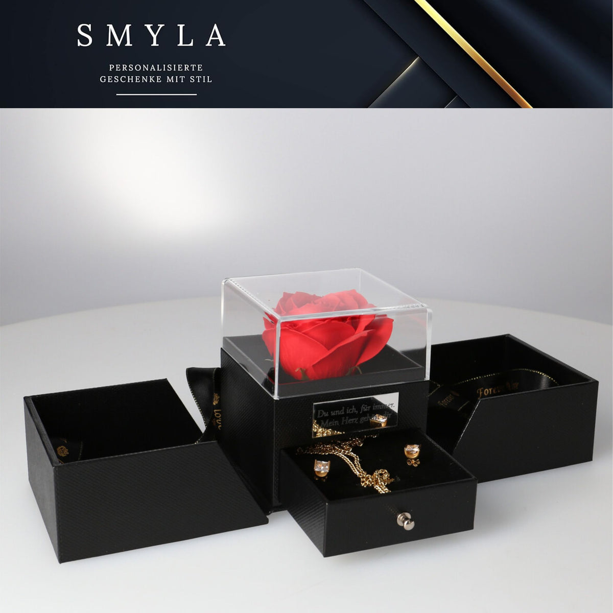 Personalisierte Rosenbox - Rose im Schmuckschatulle - FOTOFOL