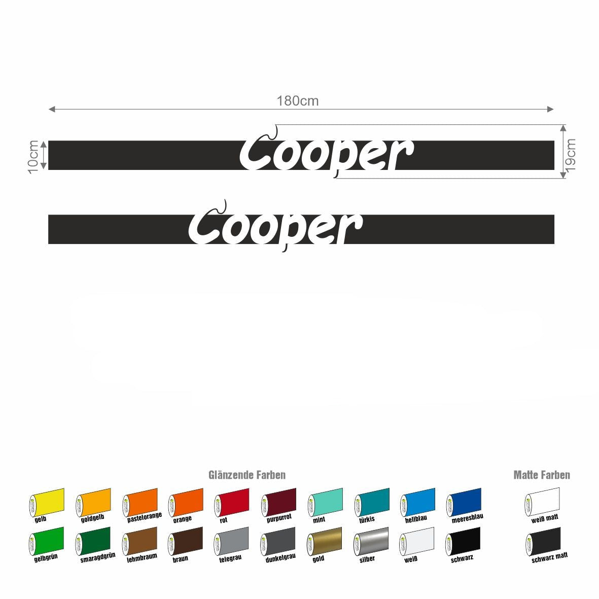 Seitenstreifen Mini Cooper "Cooper" Aufkleber Auto Sticker 180 x 19 cm - FOTOFOL