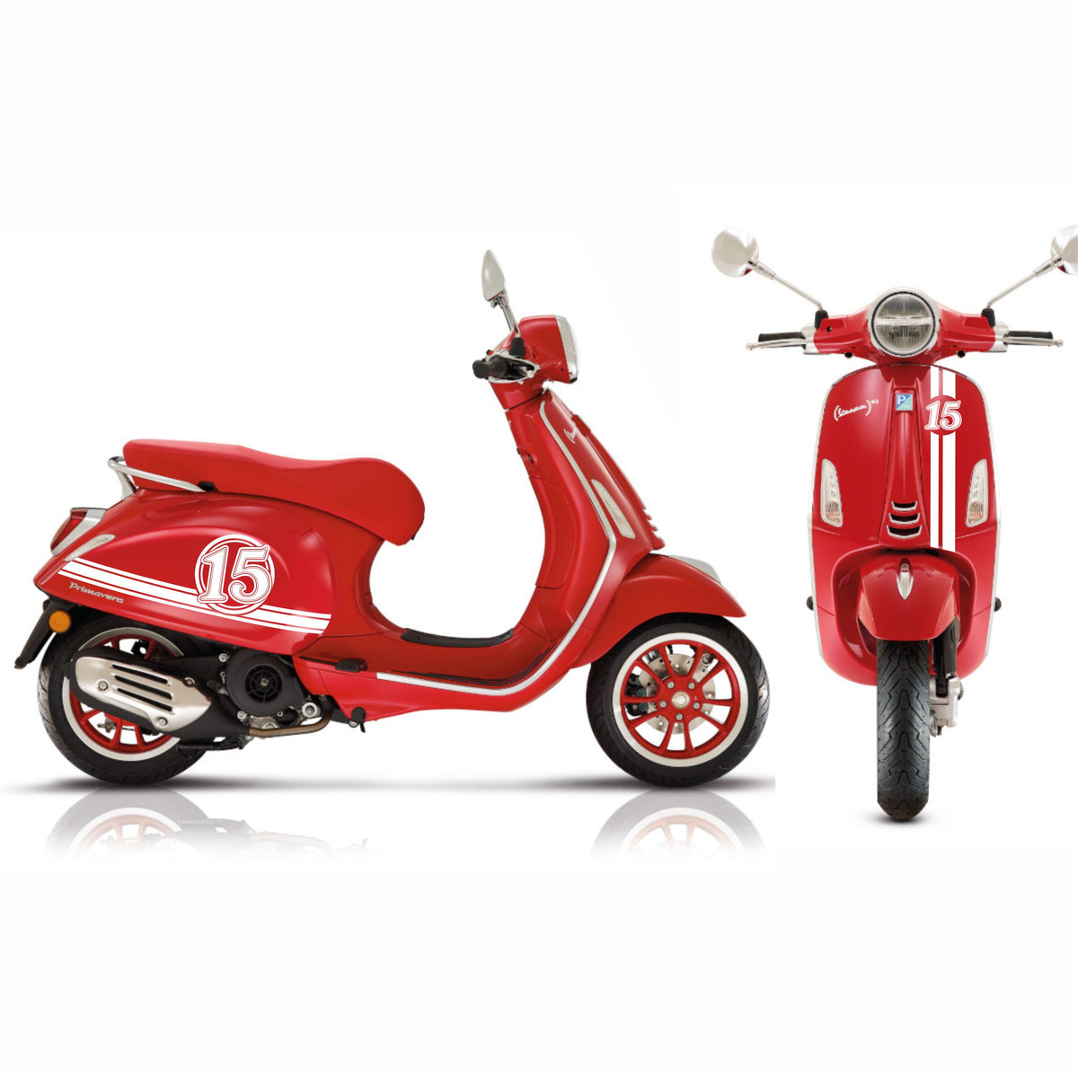 Aufkleber Streifen Set Wunschnummer passend für Motorroller "Vespa Primavera" - Wunschzahl Dekor Aufkleber Scooter - FOTOFOL