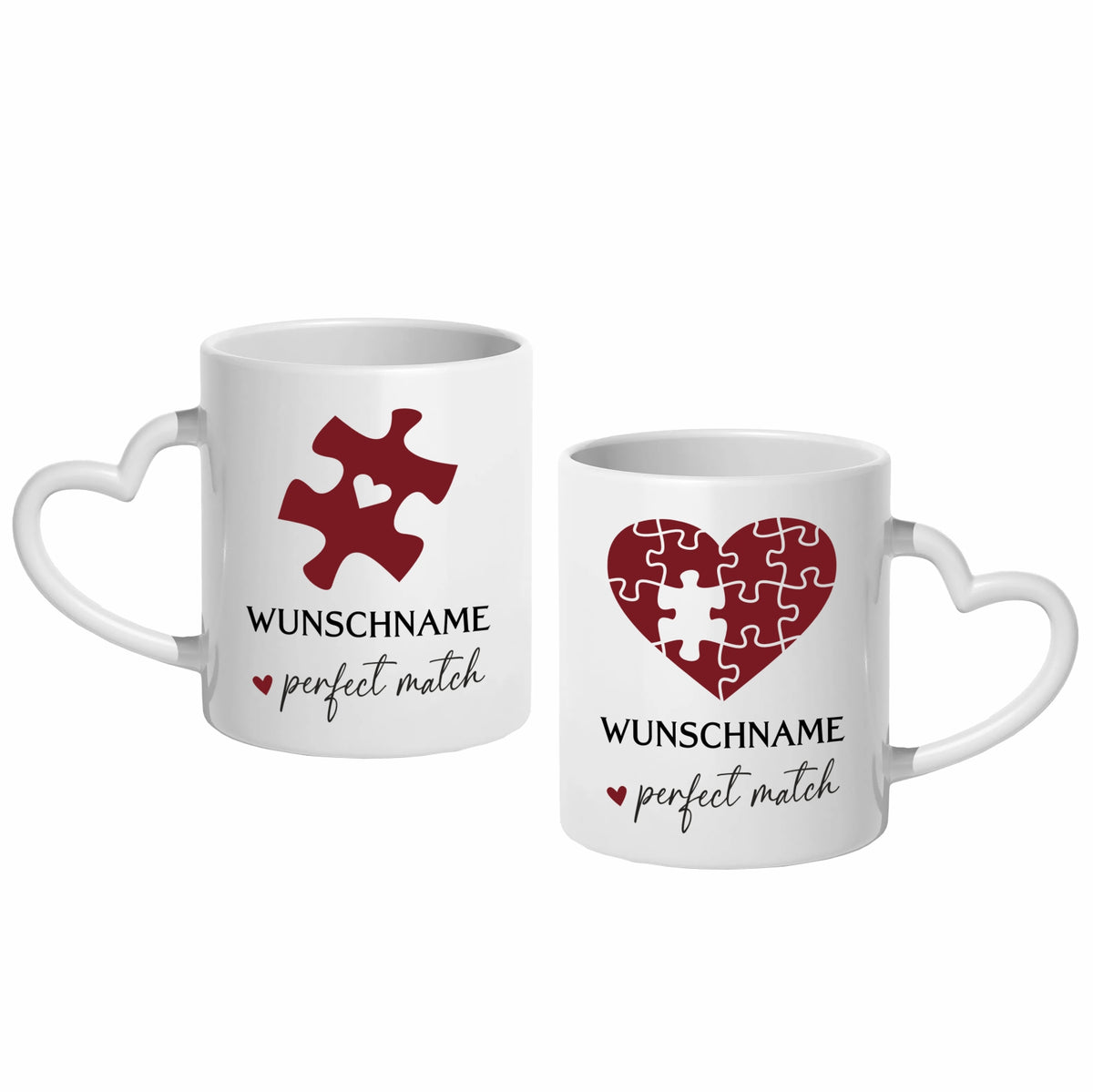 2er Set Personalisierte Tassen Herz Puzzleteil - FOTOFOL