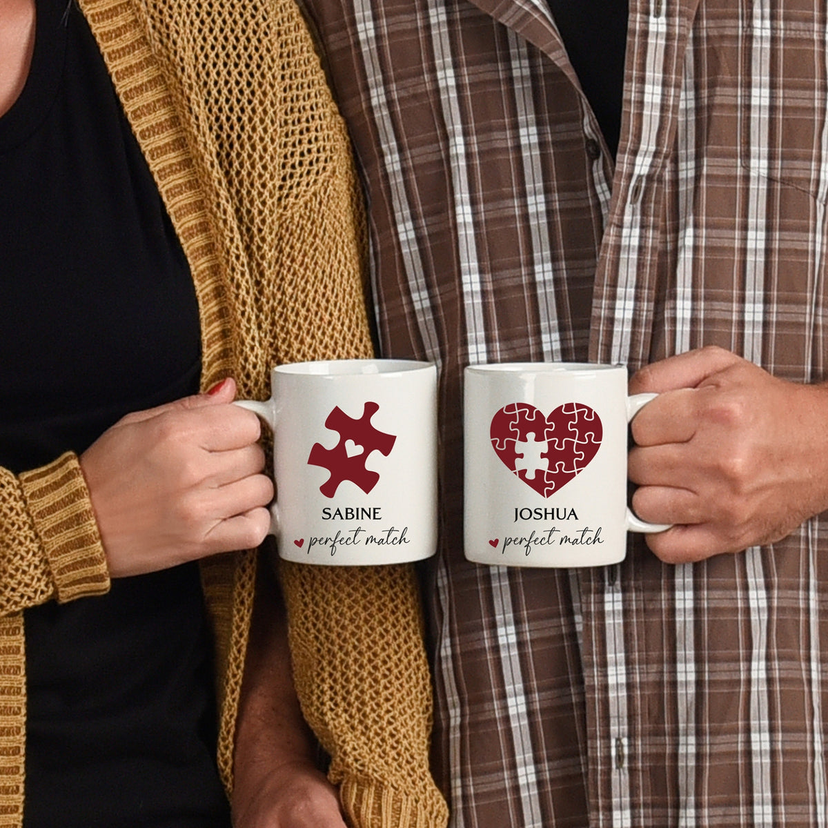 2er Set Personalisierte Tassen Herz Puzzleteil - FOTOFOL