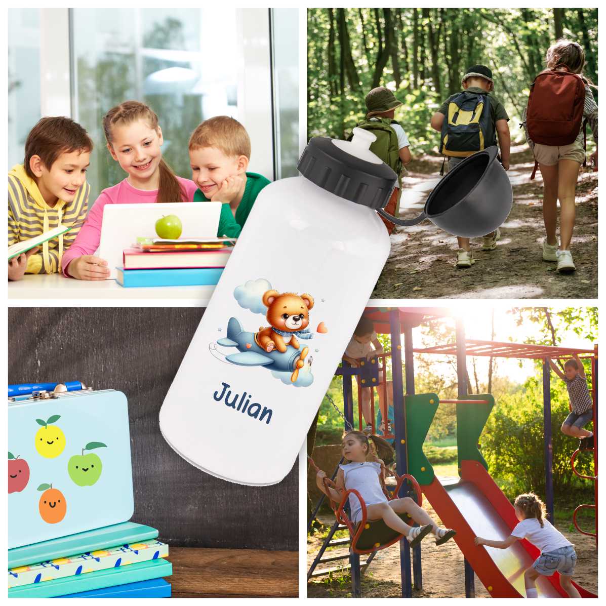 Trinkflasche für Kinder personalisiert mit Namen - Bär - FOTOFOL