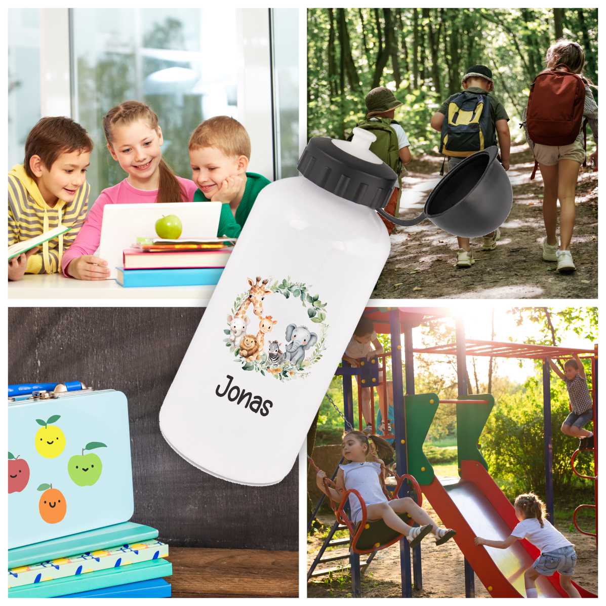 Trinkflasche für Kinder personalisiert mit Namen - Safari - FOTOFOL