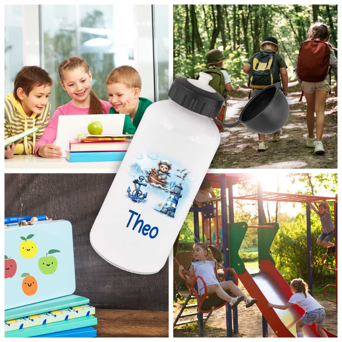 Trinkflasche für Kinder personalisiert mit Namen - Seemann - FOTOFOL