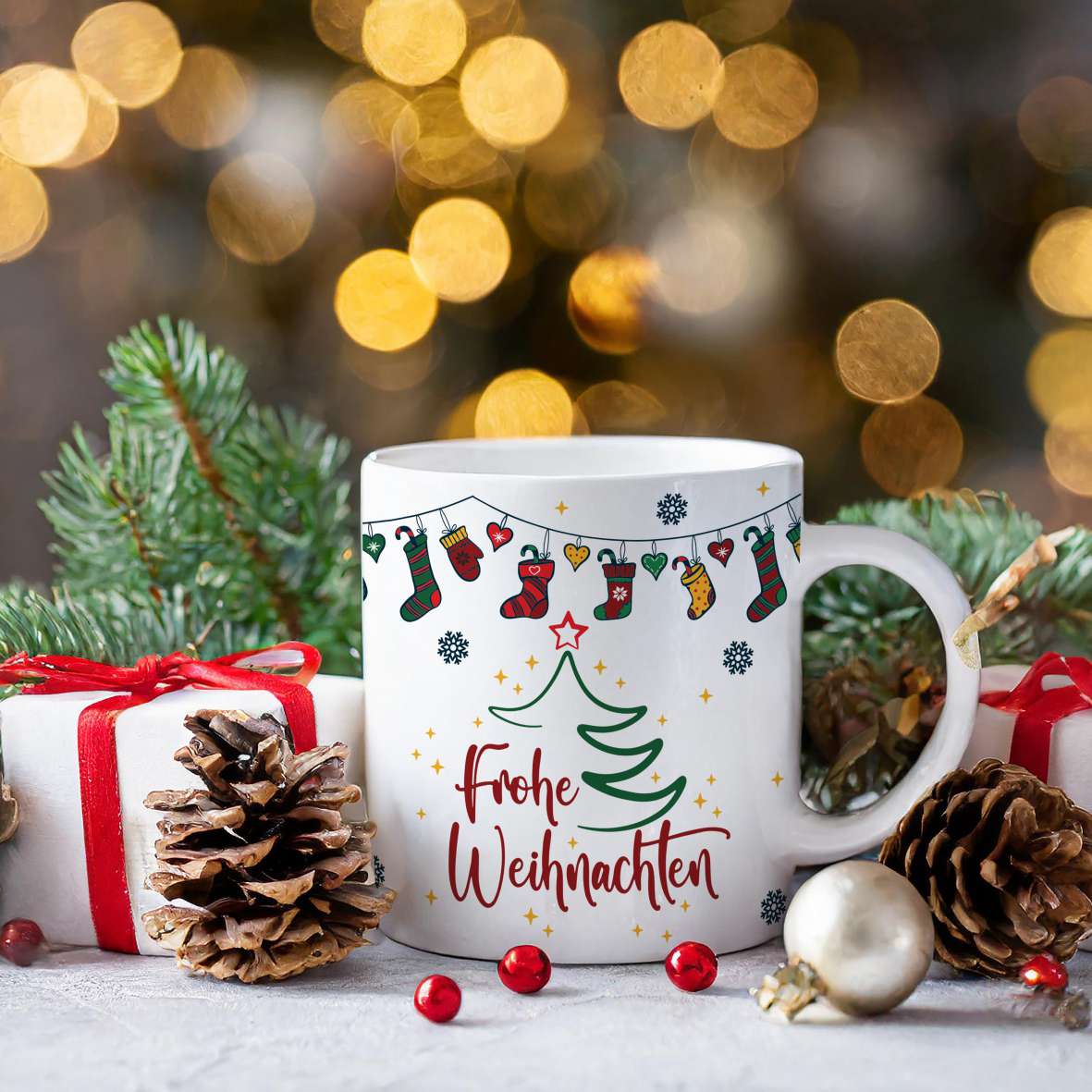 FOTOFOL-Weihnachtstasse - Personalisiert mit Wunschtext | Frohe Weihnachten