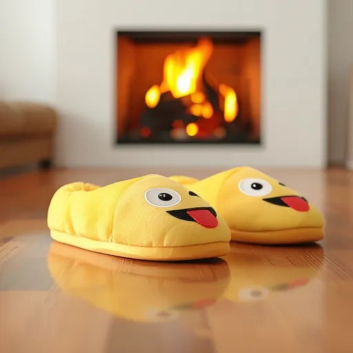 Lustige Emoji Hausschuhe - ausgestreckte Zunge – Bequem, Warm & Stylisch - FOTOFOL