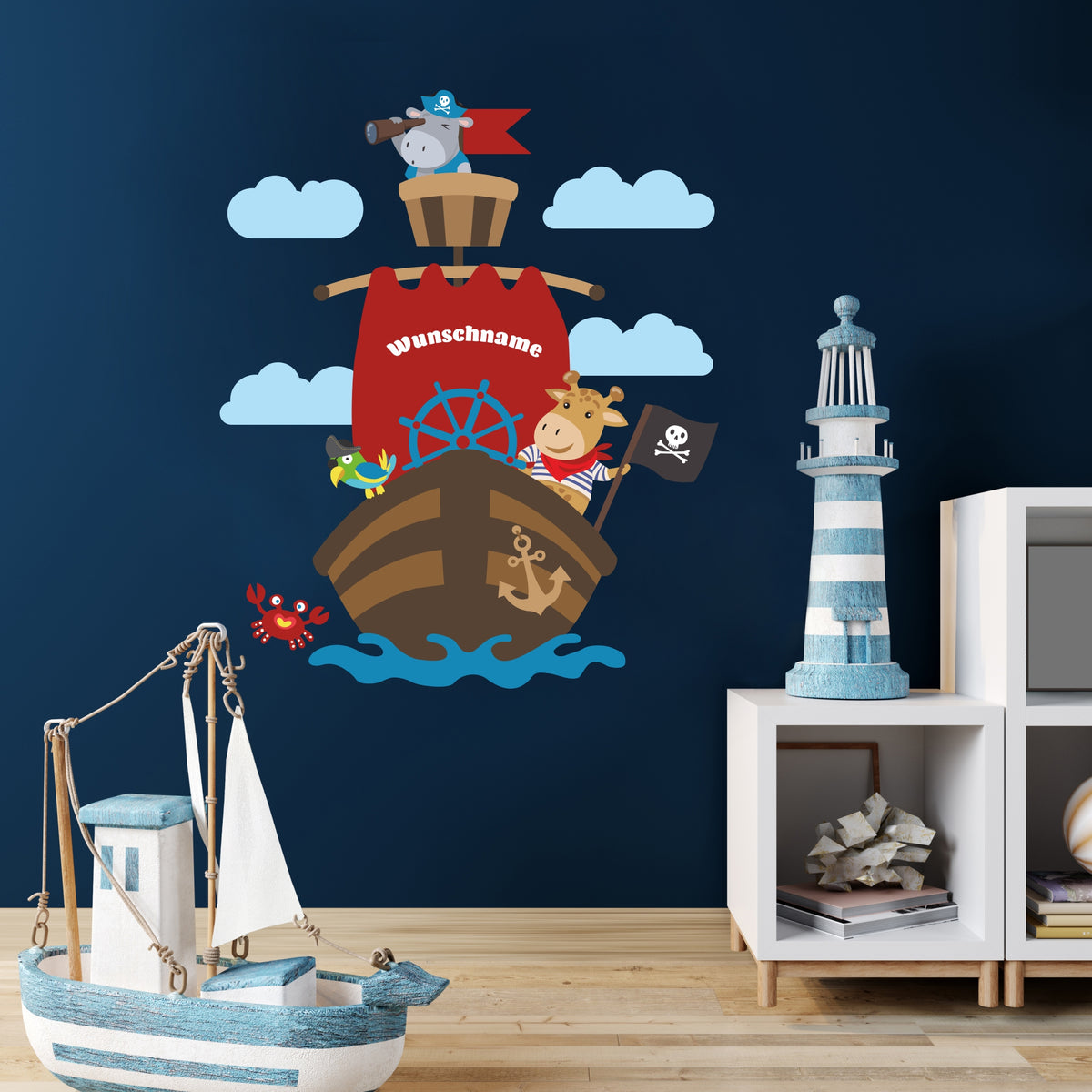 Wandtattoo Pirat Schiff Wunschname Kinderzimmer - FOTOFOL