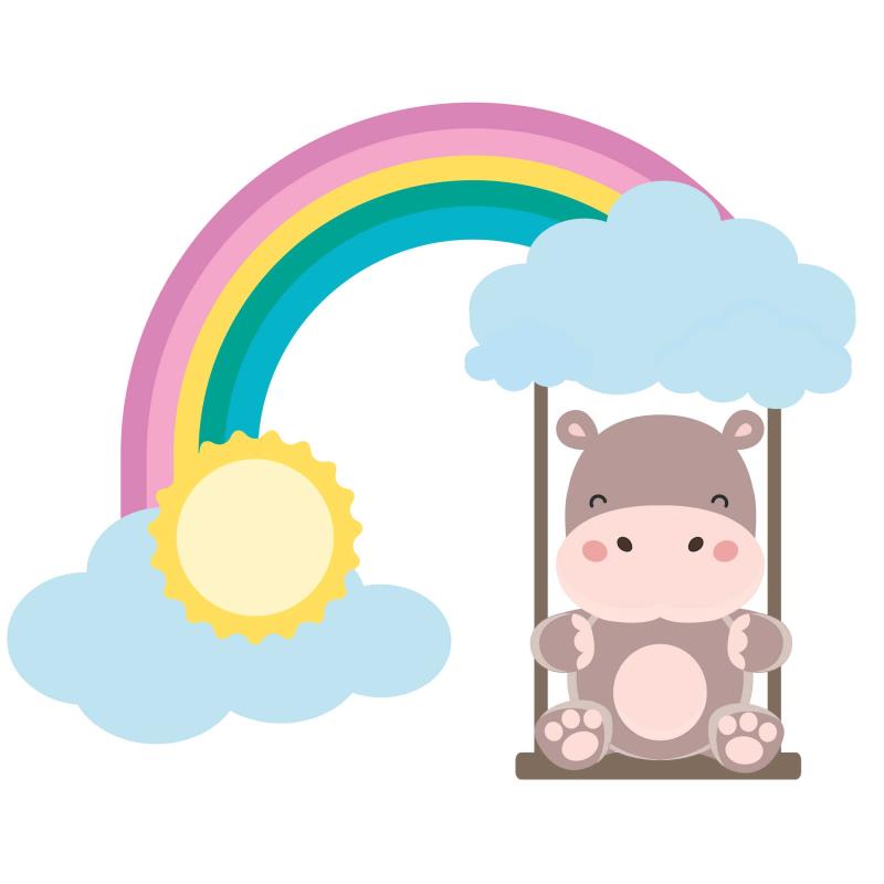 Wandtattoo Kinderzimmer Nilpferd Regenbogen - FOTOFOL