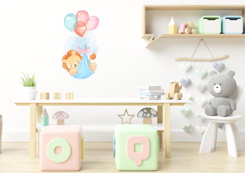 Wandtatoo Kinderzimmer Deko Löwe Tiere Balloon Aquarell - FOTOFOL