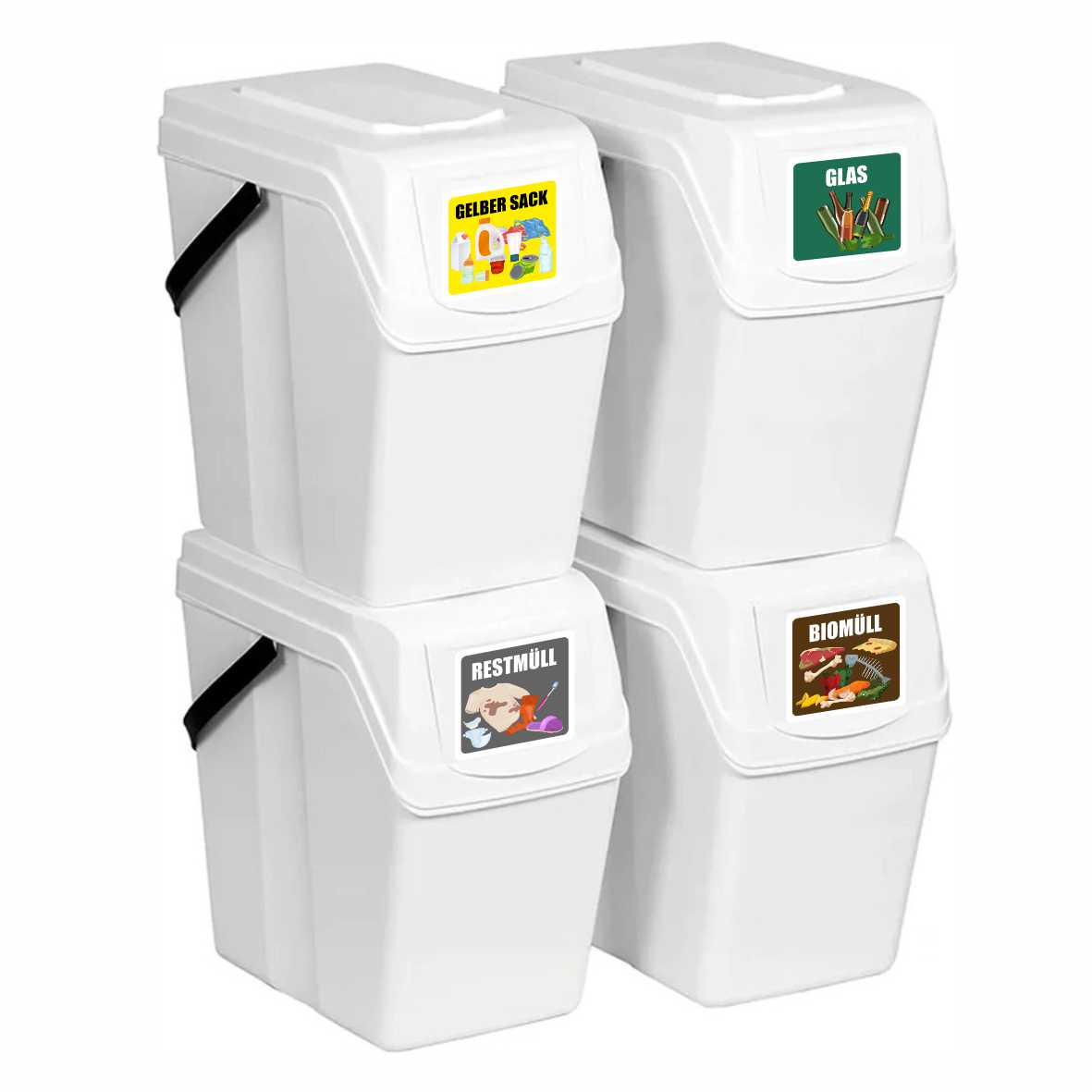 6er Set Aufkleber Mülltrennung Abfalleimer Mülltonne - Gelber Sack, Altglas, Altpapier, Restmüll, Biomüll, Pfand - Aufkleber 9,8 x 9 cm für Innen - FOTOFOL