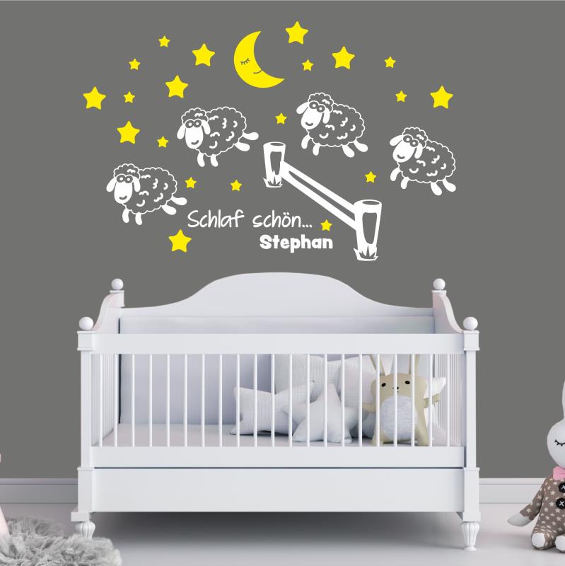 Wandtattoo Kinderzimmer Schaf Schäfchen zählen Mond Sterne - FOTOFOL