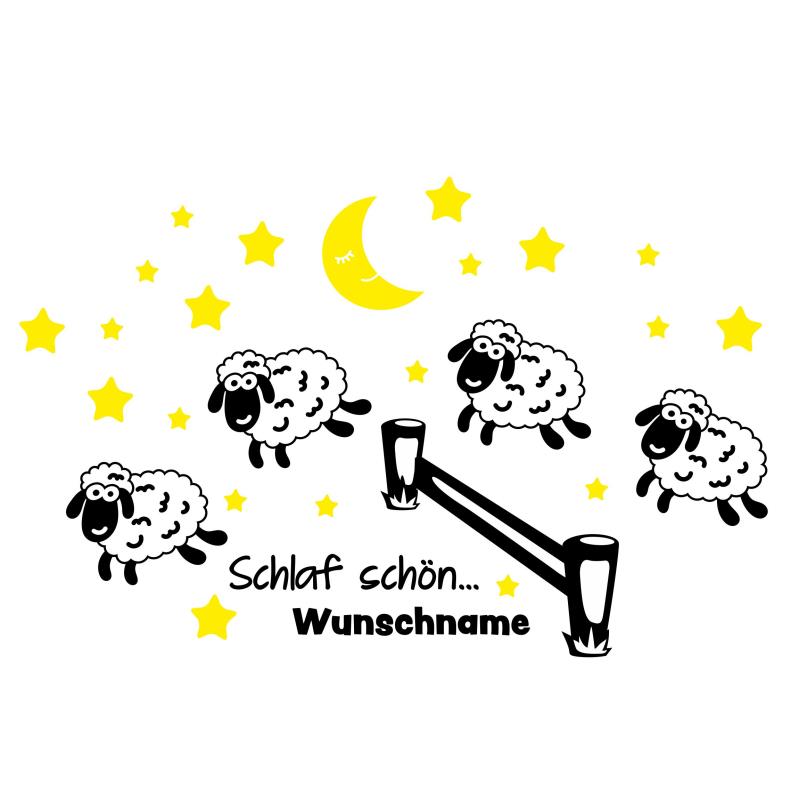 Wandtattoo Kinderzimmer Schaf Schäfchen zählen Mond Sterne - FOTOFOL