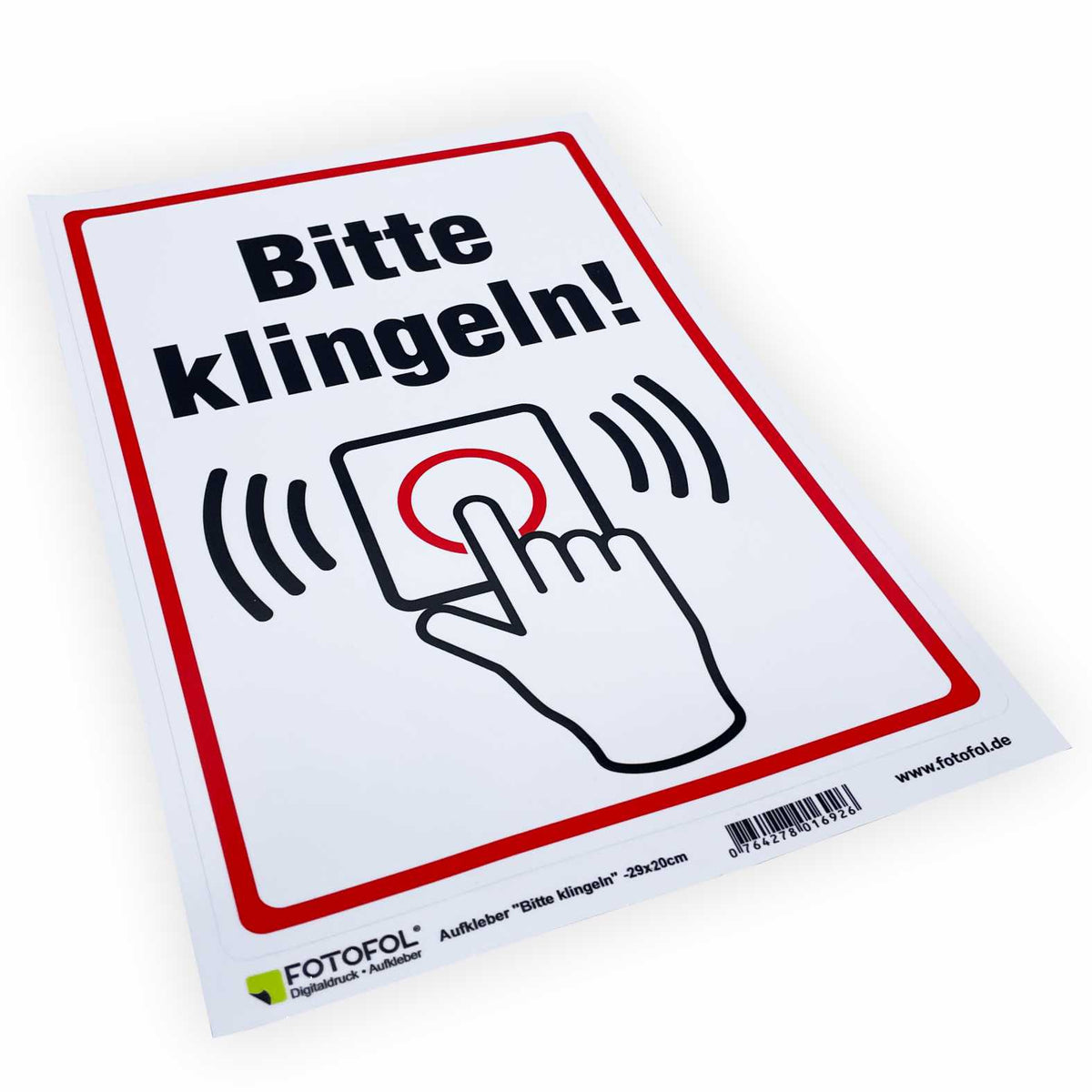 Aufkleber 20x29cm "Bitte klingeln" - Hinweisaufkleber für den Innen- und Außenbereich - Folie selbstklebend - FOTOFOL