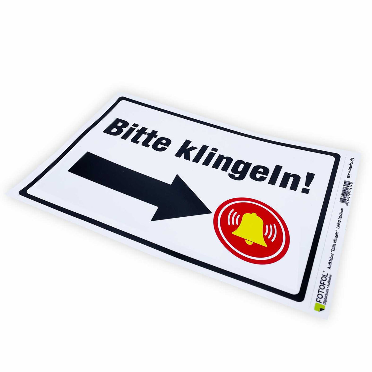 Aufkleber 29x20cm "Bitte klingeln - Pfeil rechts oder links" - Hinweisaufkleber für den Innen- und Außenbereich - Folie selbstklebend - FOTOFOL